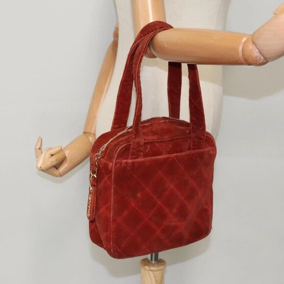 CHANEL Matelasse Hand Bag Velor Orange Gold CC Auth - Picture 1 of 15